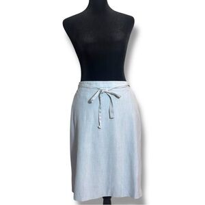 BCBGMaxAzria Baby Blue/Gray Knee-Length Front Tie A-Line Skirt With Pockets